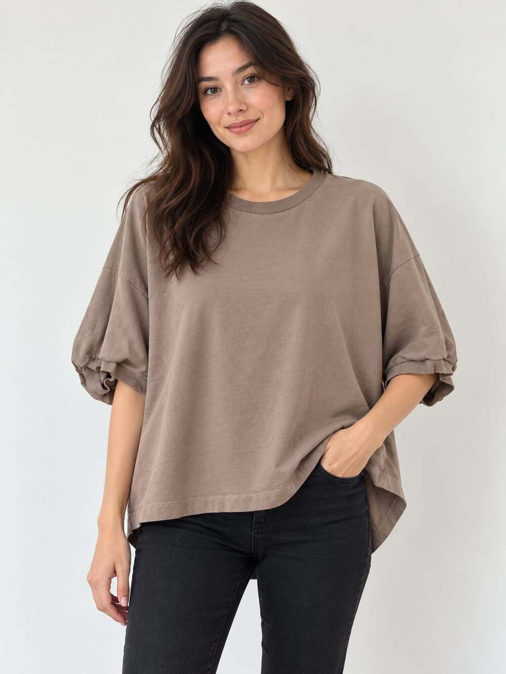 Zara Oversized T-Shirt Size M Brown Crewneck